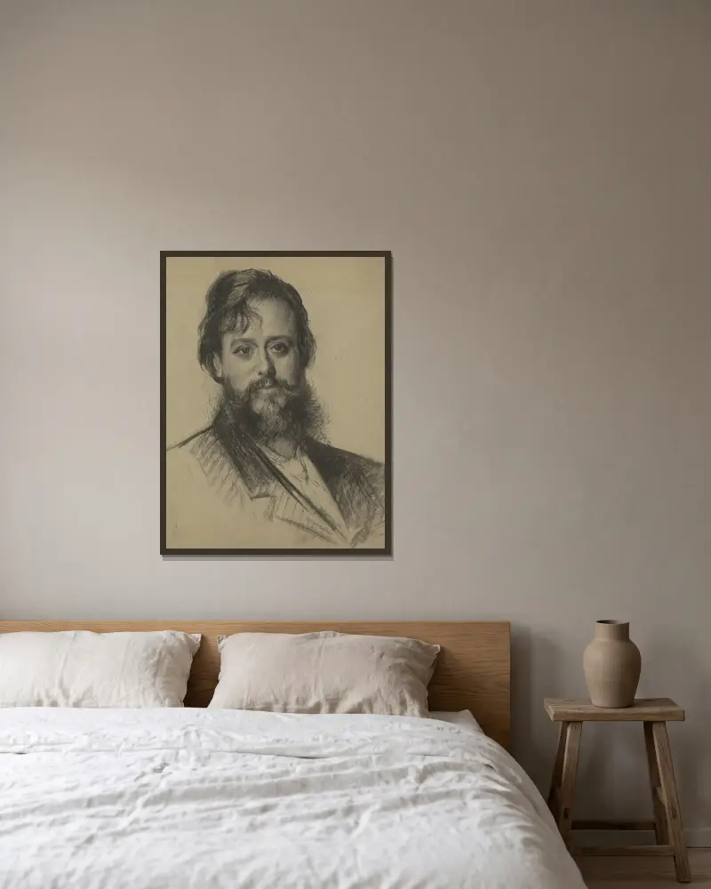 Portret van een man met baard, van voren av Thérèse Schwartze inramad på en vägg