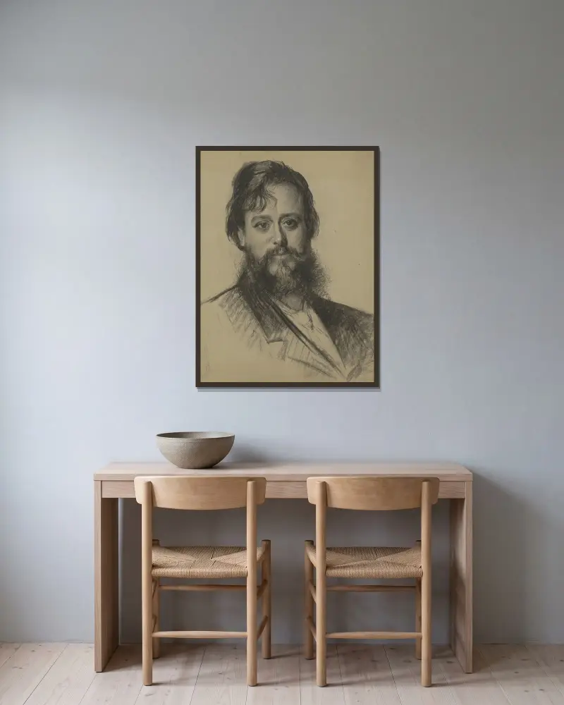 Portret van een man met baard, van voren av Thérèse Schwartze inramad på en vägg