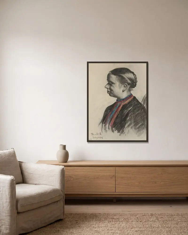 Portret van een Oostenrijkse av Thérèse Schwartze inramad på en vägg