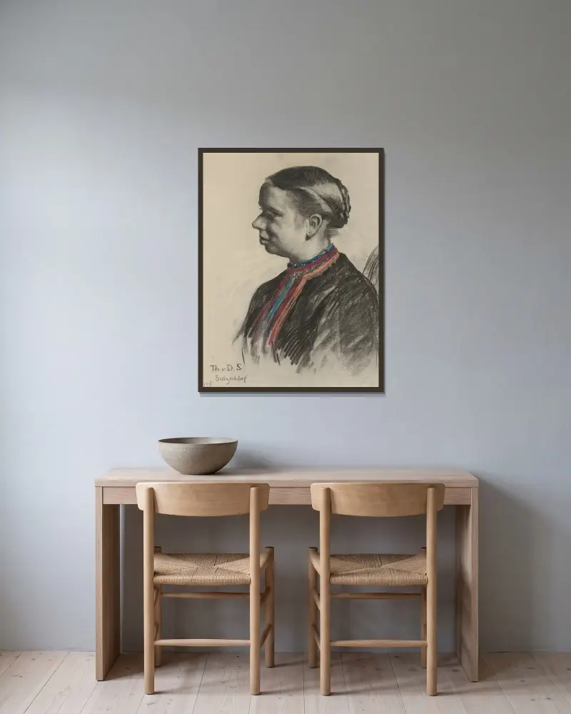 Portret van een Oostenrijkse av Thérèse Schwartze inramad på en vägg