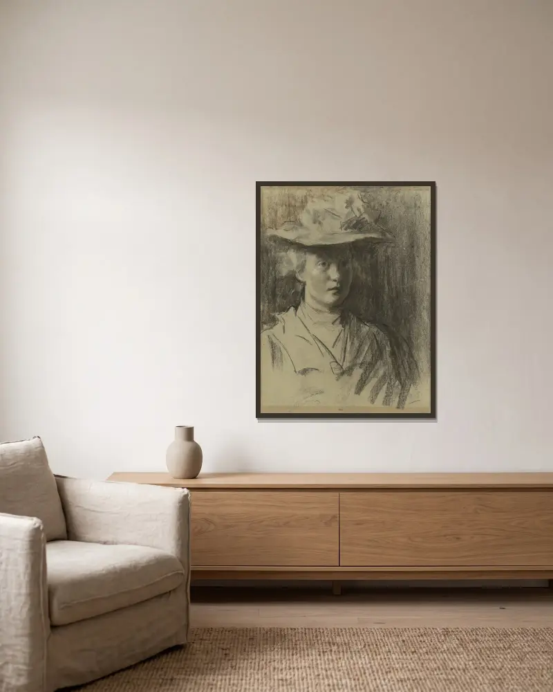 Woman with hat av Thérèse Schwartze inramad på en vägg