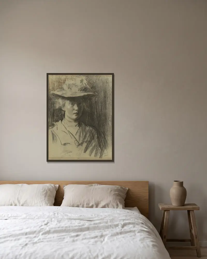 Woman with hat av Thérèse Schwartze inramad på en vägg