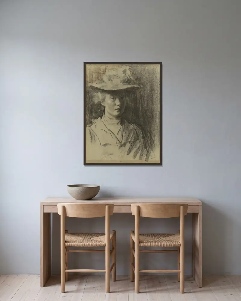 Woman with hat av Thérèse Schwartze inramad på en vägg
