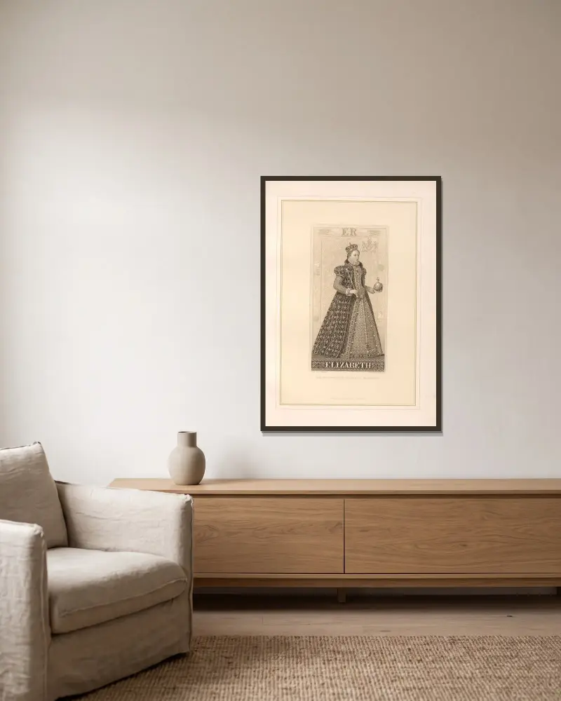 Porträtt av drottning Elizabeth (1800-talet) av Thomas Archer inramad på en vägg