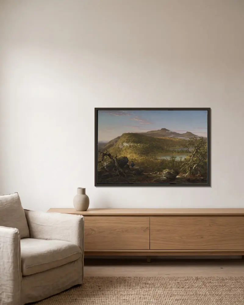 A View of the Two Lakes and Mountain House, Catskill Mountains, Morning av Thomas Cole inramad på en vägg