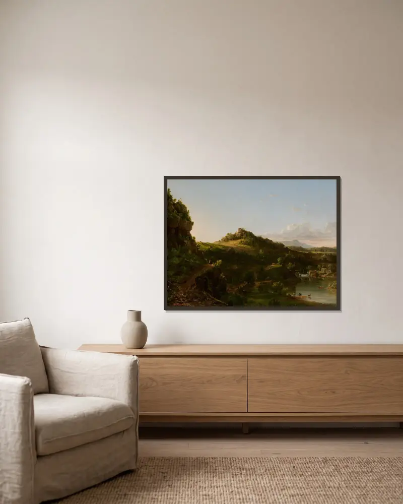 Catskill-landskap, Thomas Cole v rámu na stěně