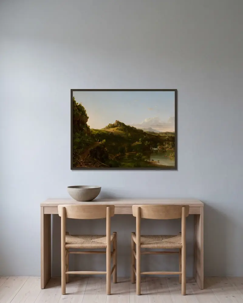 Catskill-landskap, Thomas Cole v rámu na stěně