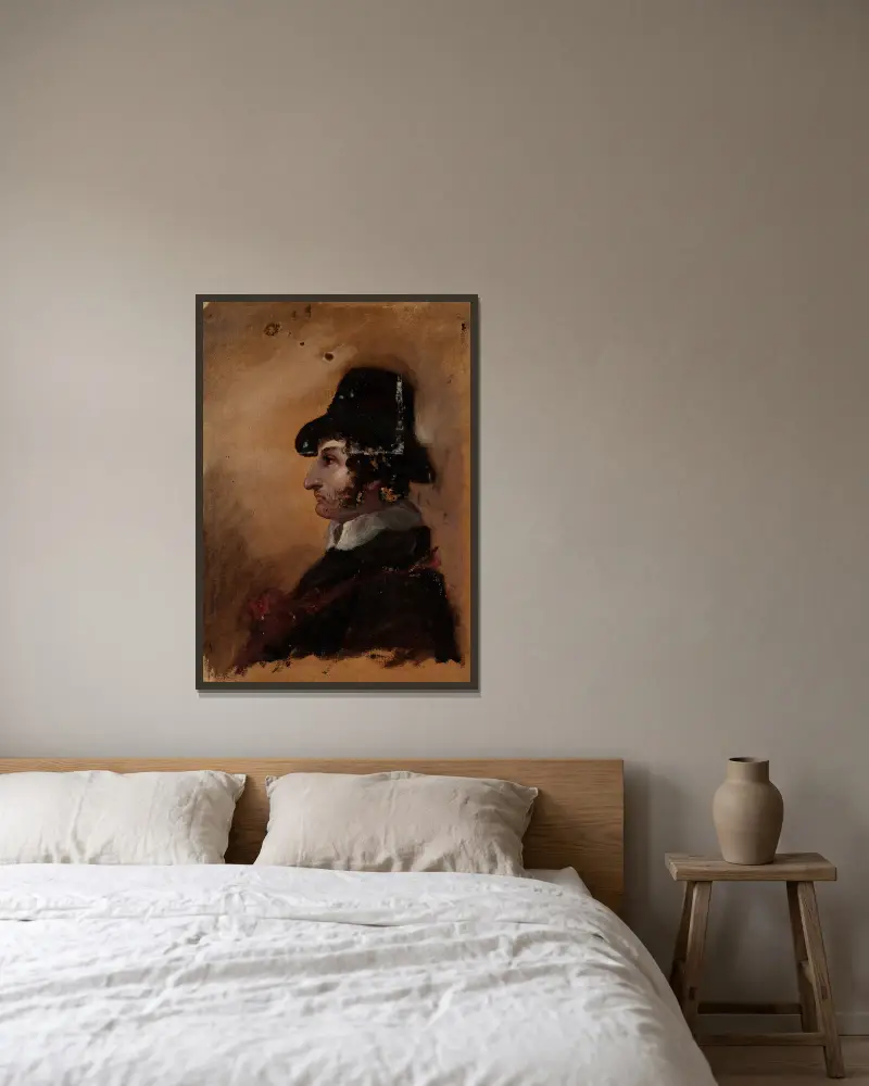 Mann mit hohem Hut von Thomas Cole gerahmt an einer Wand
