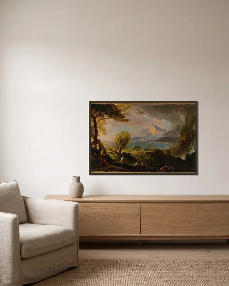 The Course of Empire–The Savage State av Thomas Cole inramad på en vägg