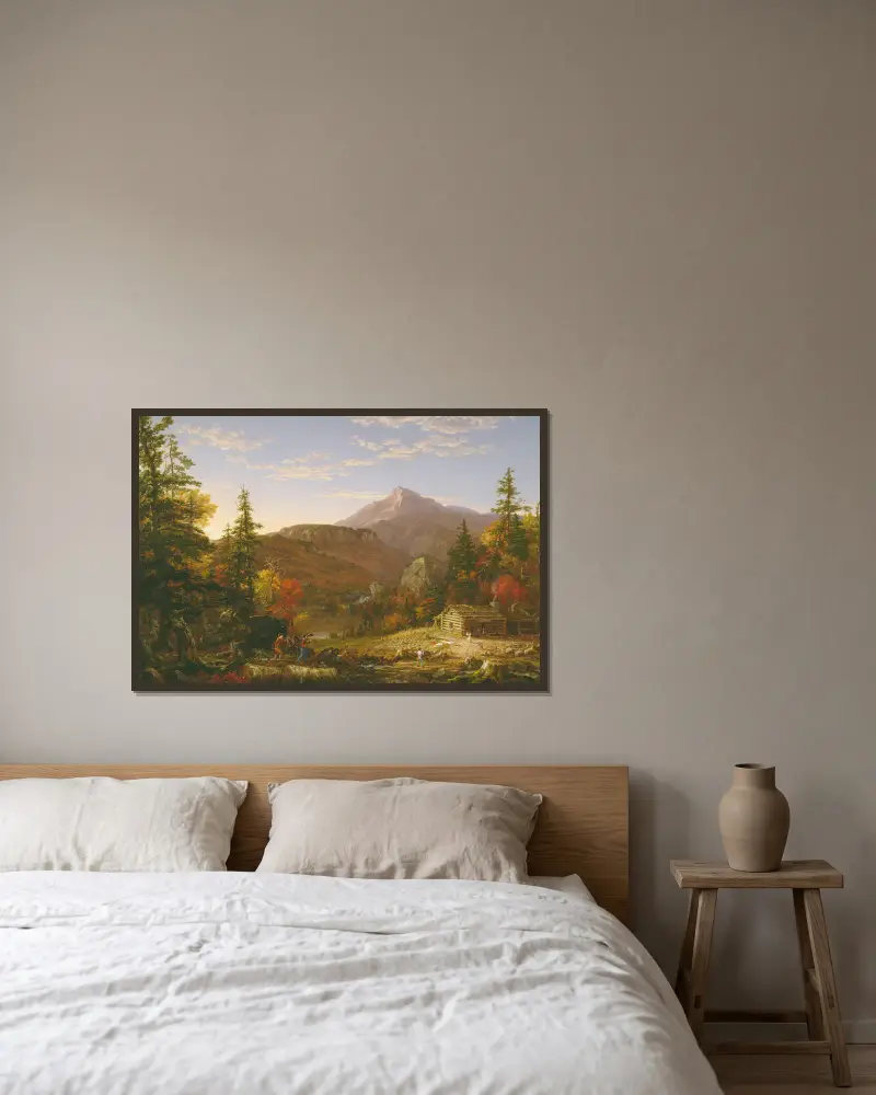 Die Rückkehr des Jägers von Thomas Cole gerahmt an einer Wand