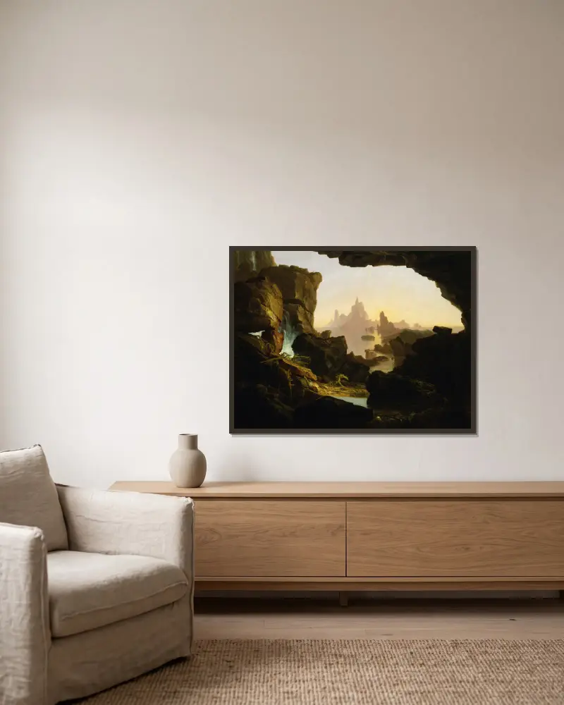 Das Zurückweichen der Wasser der Sintflut von Thomas Cole gerahmt an einer Wand