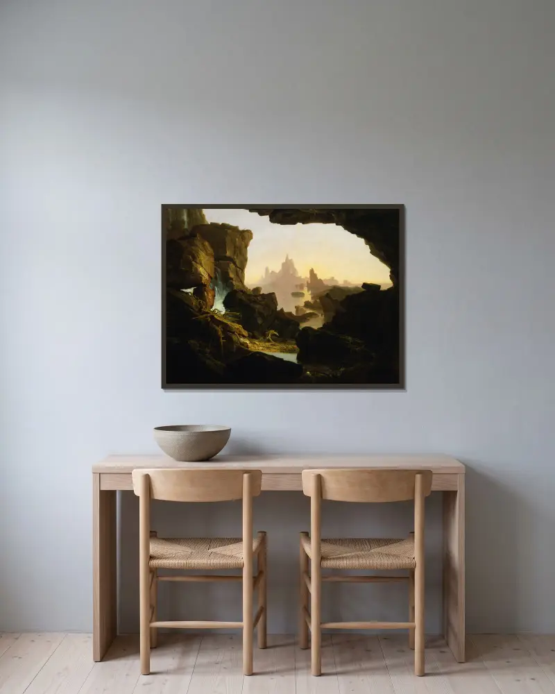 Das Zurückweichen der Wasser der Sintflut von Thomas Cole gerahmt an einer Wand