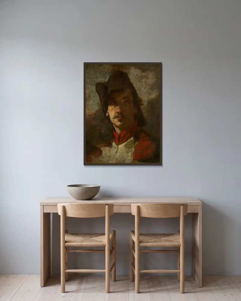 En frivillig från 1792 av Thomas Couture inramad på en vägg