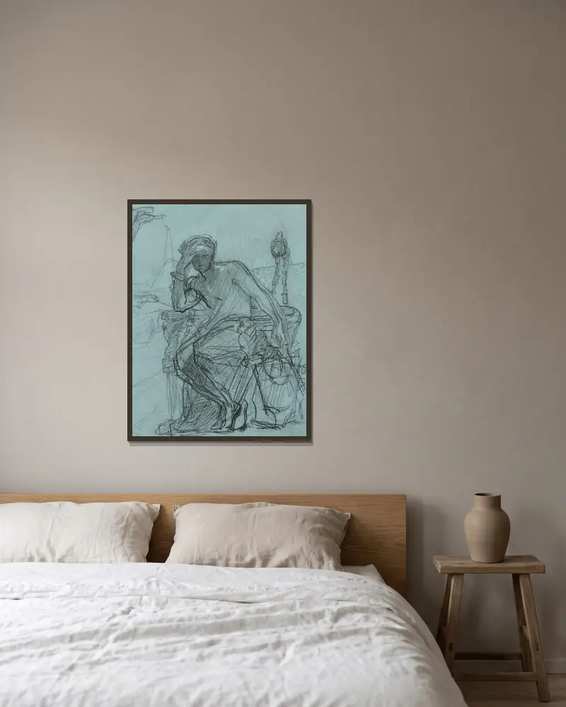 Sitzender Damokles von Thomas Couture gerahmt an einer Wand