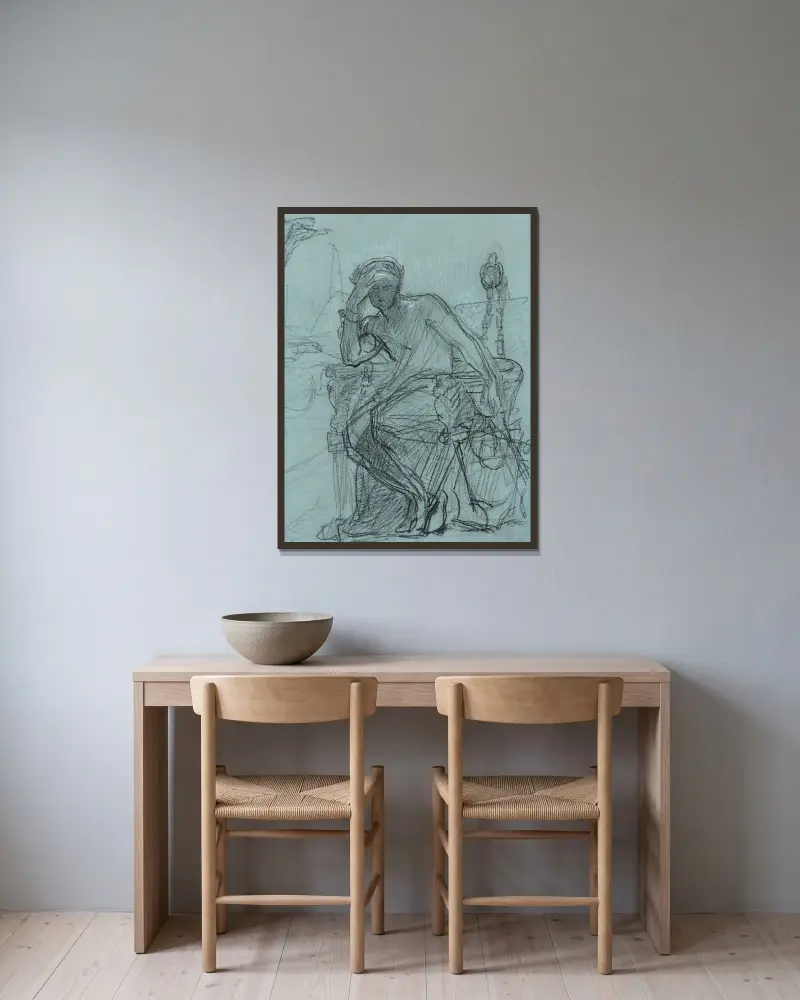 Sitzender Damokles von Thomas Couture gerahmt an einer Wand