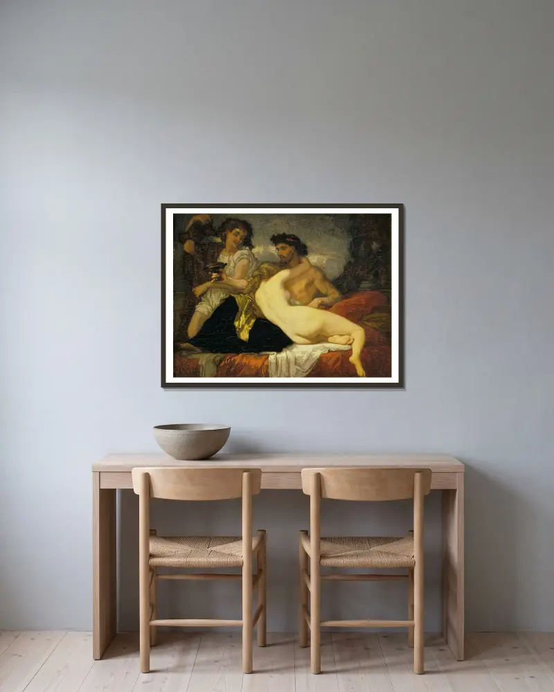 Horaz und Lydia von Thomas Couture gerahmt an einer Wand