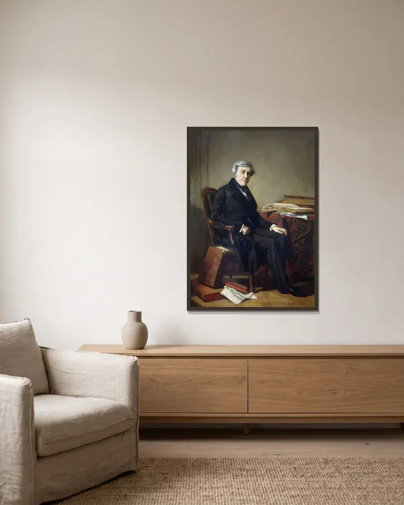 Portrait de Jules Michelet (1798-1874), historien av Thomas Couture inramad på en vägg