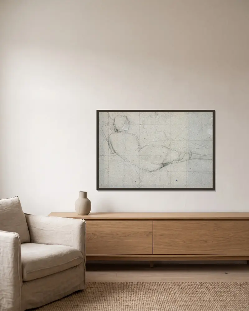 Recumbent Female Nude and Partial Study of a Second Female Figure av Thomas Couture inramad på en vägg