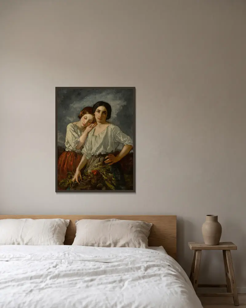 Zwei Schwestern von Thomas Couture gerahmt an einer Wand