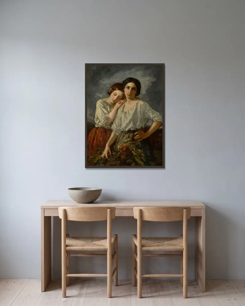 Zwei Schwestern von Thomas Couture gerahmt an einer Wand