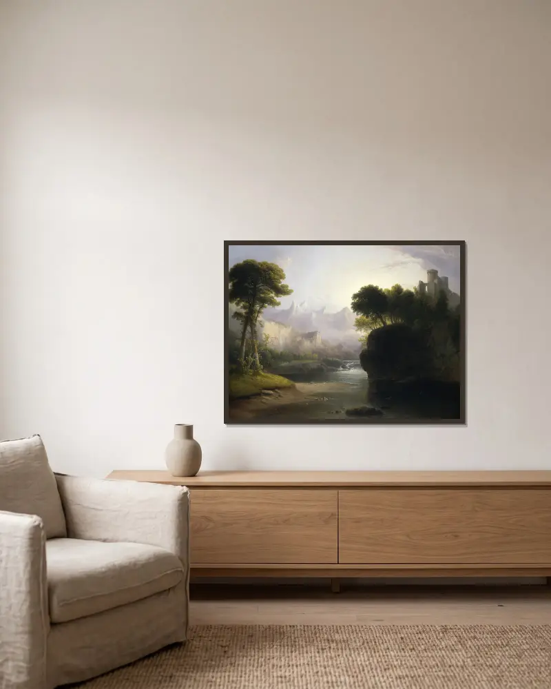 Fantasievolle Landschaft von Thomas Doughty gerahmt an einer Wand