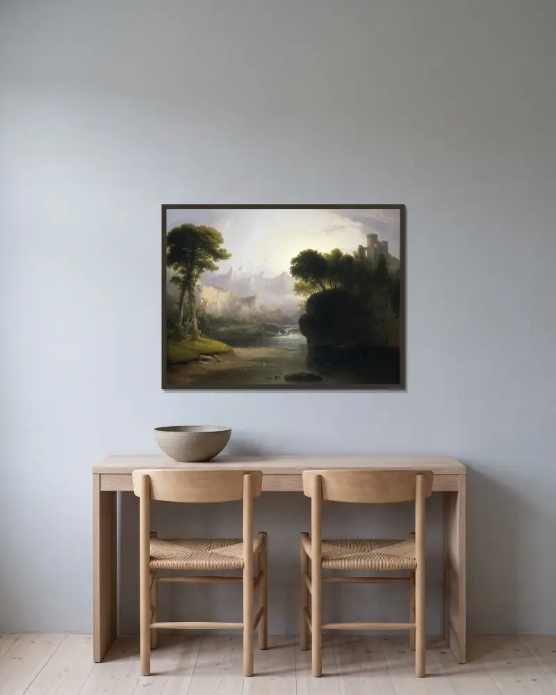 Fantasievolle Landschaft von Thomas Doughty gerahmt an einer Wand