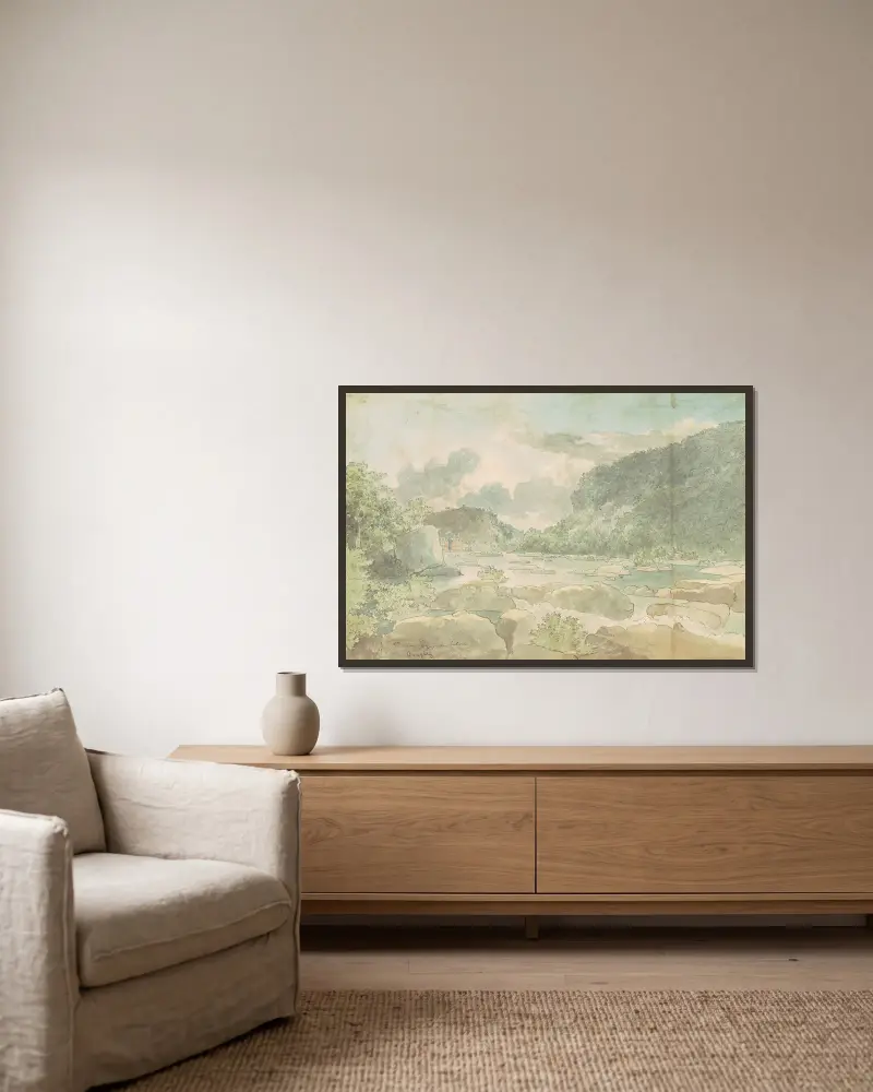 Harpers Ferry von unten von Thomas Doughty gerahmt an einer Wand