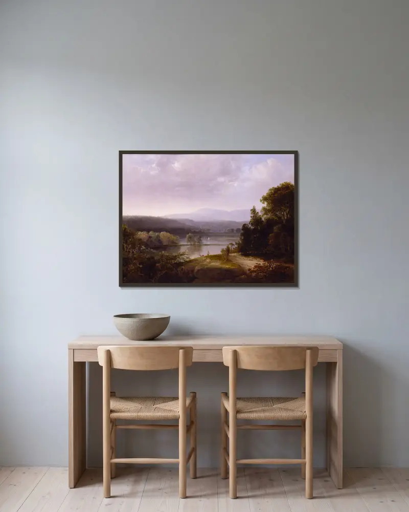 Flusslandschaft mit Jägern und Hunden von Thomas Doughty gerahmt an einer Wand