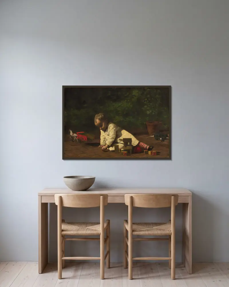 Baby beim Spiel von Thomas Eakins gerahmt an einer Wand