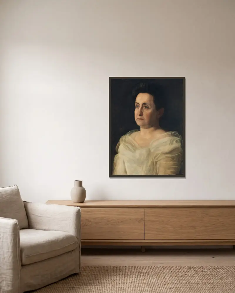 Porträt von Mrs. Matilda Searight von Thomas Eakins gerahmt an einer Wand