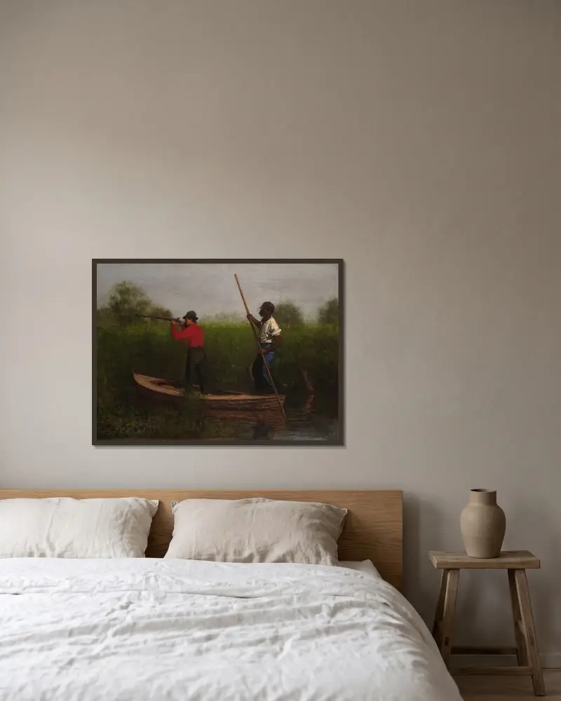 Entenjagd auf dem Delaware von Thomas Eakins gerahmt an einer Wand