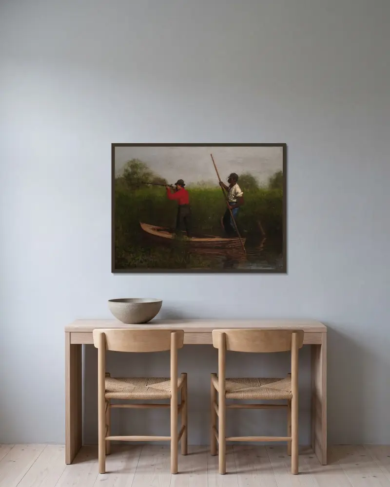 Entenjagd auf dem Delaware von Thomas Eakins gerahmt an einer Wand