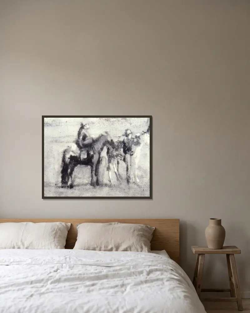 Studie für „Cowboys in the Badlands“ von Thomas Eakins gerahmt an einer Wand