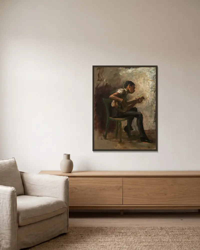Studie k 'Hodině tance'; Hráč na banjo, Thomas Eakins v rámu na stěně