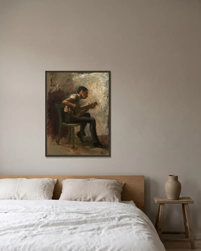 Studie k 'Hodině tance'; Hráč na banjo, Thomas Eakins v rámu na stěně