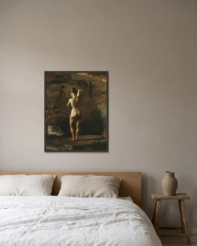 Studie für „William Rush beim Schnitzen seiner allegorischen Figur des Schuylkill River“ von Thomas Eakins gerahmt an einer Wand