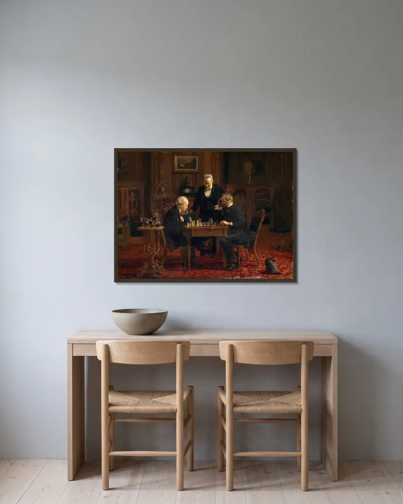 Die Schachspieler von Thomas Eakins gerahmt an einer Wand