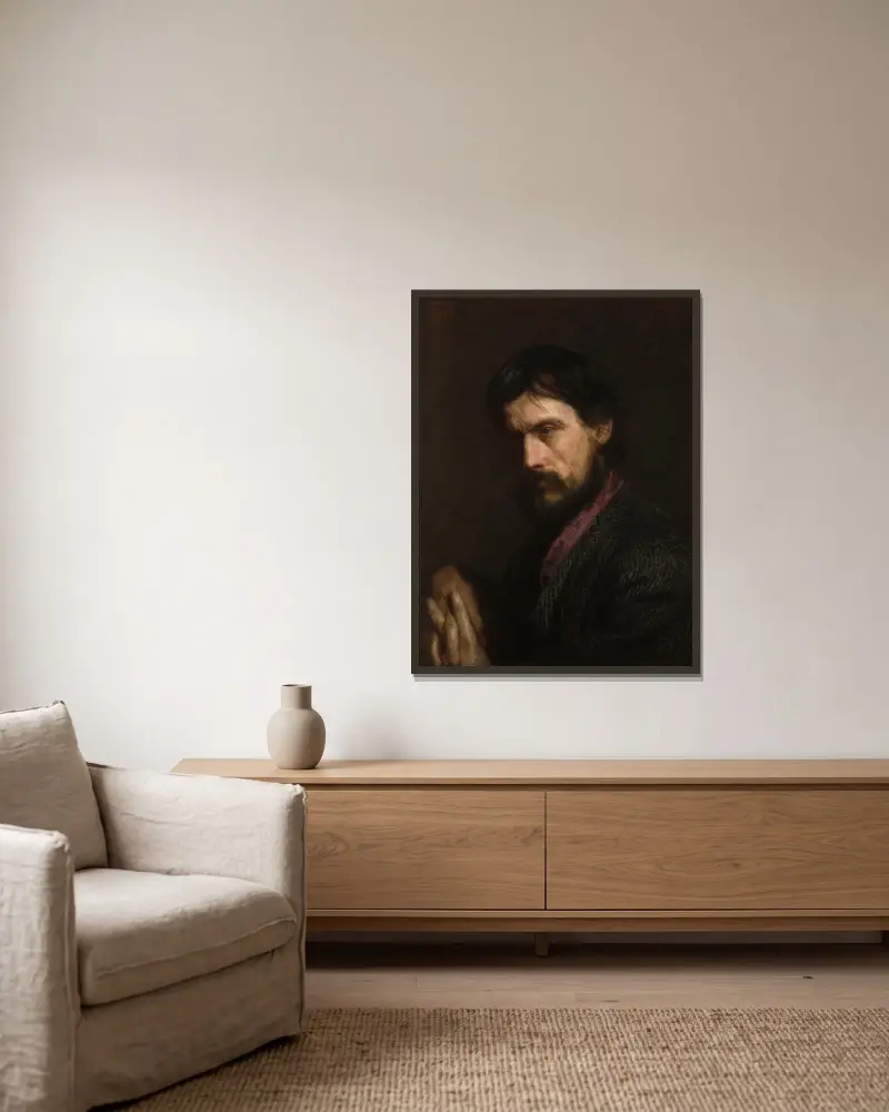 Der Veteran (Porträt von George Reynolds) von Thomas Eakins gerahmt an einer Wand