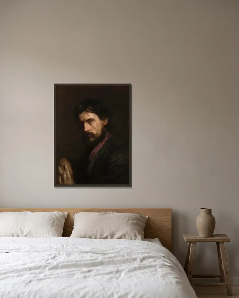 Der Veteran (Porträt von George Reynolds) von Thomas Eakins gerahmt an einer Wand