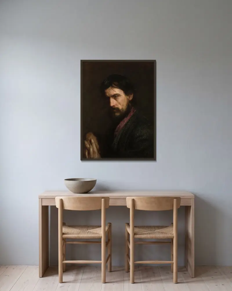 Der Veteran (Porträt von George Reynolds) von Thomas Eakins gerahmt an einer Wand