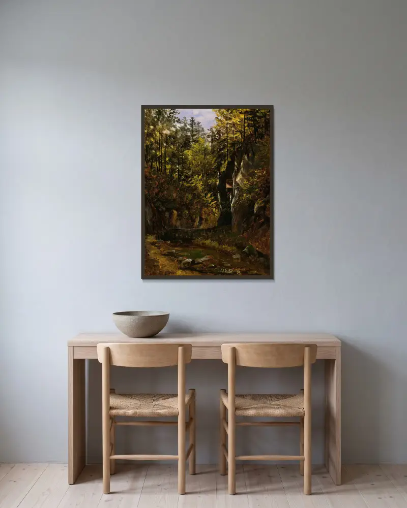 A Forest Road with an Altar av Thomas Fearnley inramad på en vägg
