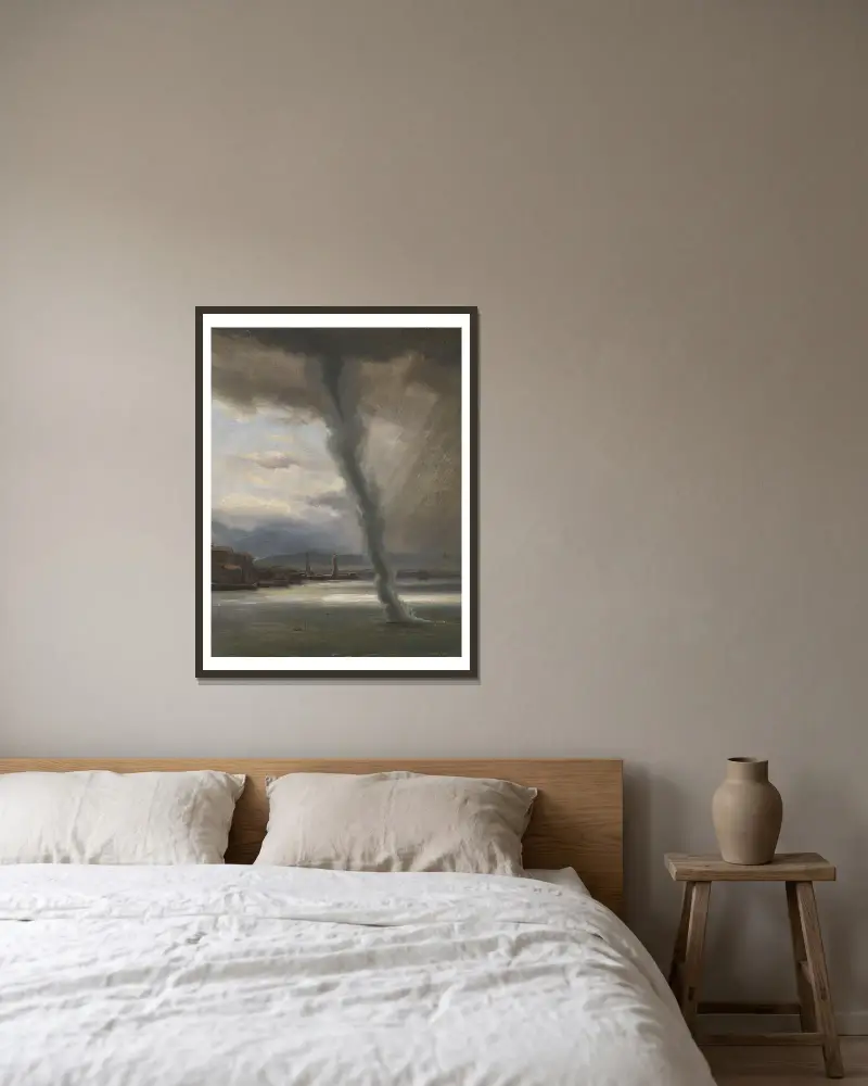 Ein Tornado über dem Golf von Neapel von Thomas Fearnley gerahmt an einer Wand