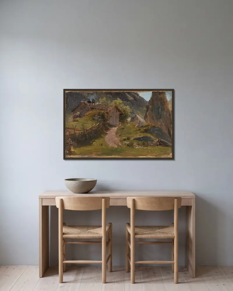 Från Oberhasli i Schweiz av Thomas Fearnley inramad på en vägg