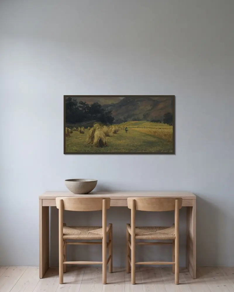 Höstackar, Rydal, Cumbria av Thomas Fearnley inramad på en vägg