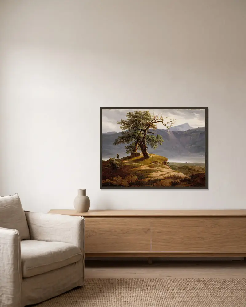 Landschaft mit einem Wanderer von Thomas Fearnley gerahmt an einer Wand
