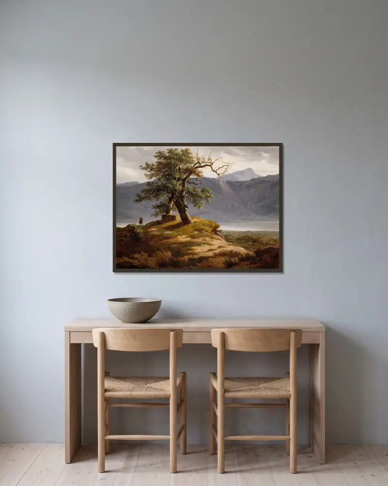 Landschaft mit einem Wanderer von Thomas Fearnley gerahmt an einer Wand