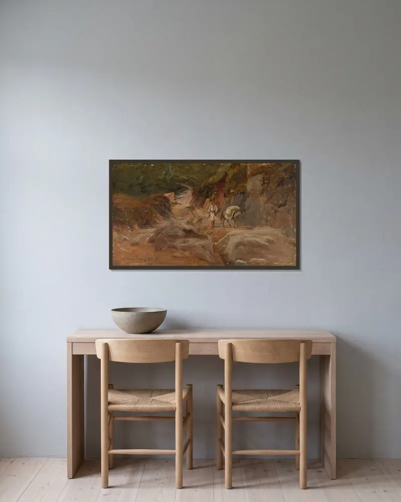 Väg i Carrara av Thomas Fearnley inramad på en vägg