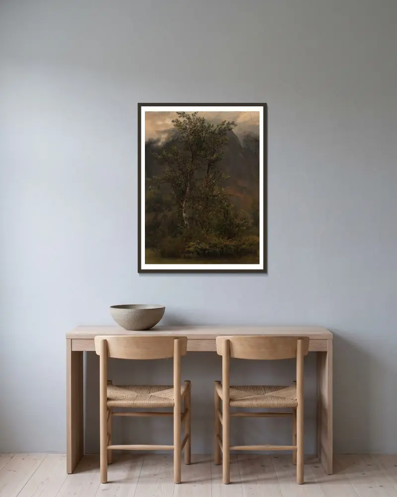 Study of Birches in Romsdal av Thomas Fearnley inramad på en vägg