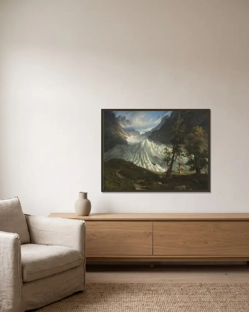 Der Grindelwaldgletscher von Thomas Fearnley gerahmt an einer Wand