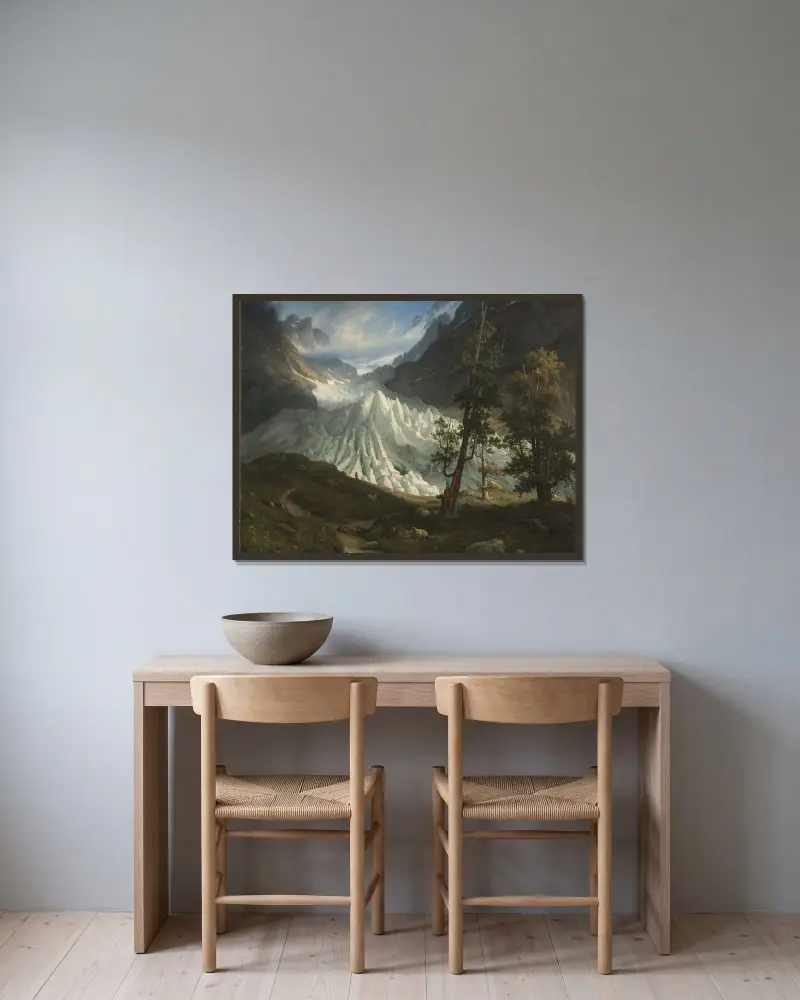 Der Grindelwaldgletscher von Thomas Fearnley gerahmt an einer Wand